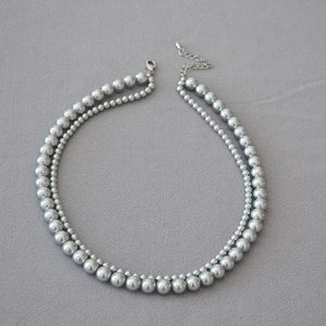 Elegant double-layered gray faux pearl necklace with adjustable lobster clasp closure