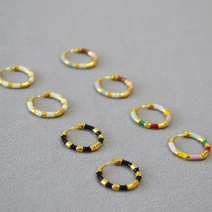 Minimalist Brass Gold Plated Enamel Hoop Earrings Colorful Huggie Earrings For Women Fashion Korean Style Daily Jewelry