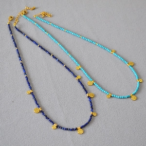 Collier Perlé en Cuivre Vintage Fait Main pour Femme Lapis-lazuli Turquoise Spinelle Noire Pendentif Pièce Bijoux