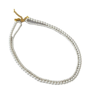 Elegant double-layered white pearl necklace with adjustable gold-tone lobster clasp