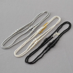 Layered Elegant Imitation Artificial Pearl And Agate Long Sweater Necklace With Gradient Round Beads For Women Adjustable