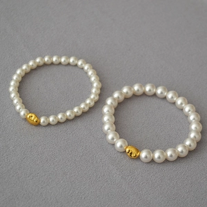 Vintage Elegant Imitation Artificial Pearl Bracelet With Irregular Gold Plated Copper Bean Elastic Rope Jewelry For Women Party Daily Wear