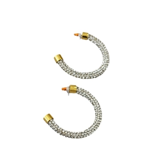 Chic 18K gold plated C-shaped hoop earrings with full pavé sparkling cubic zirconia stones