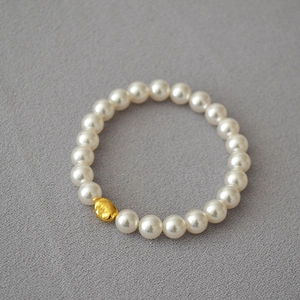 Minimalist pearl beaded bracelet with irregular golden metal bean accent for women