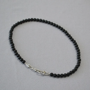 Vintage Black Onyx Agate Beaded Necklace For Women Copper Electroplated Industrial Style U-Shape Link Clasp Jewelry
