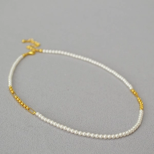 Elegant gold plated chain necklace with small pearls and adjustable lobster clasp