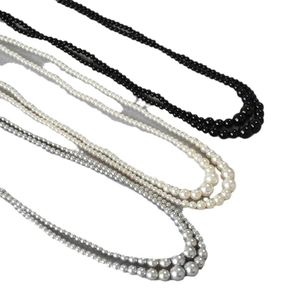 Elegant double-layer gradient pearl necklace with black agate beads for women