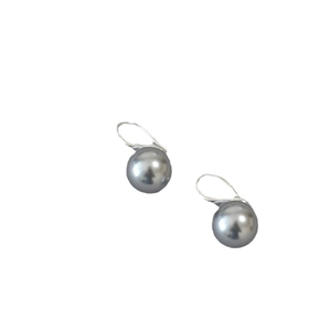 Elegant 925 silver hook earrings featuring high-luster grey round pearls for women