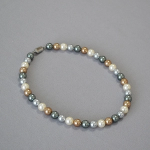 Maillard style vintage multicolor pearl choker necklace with grey and champagne tones