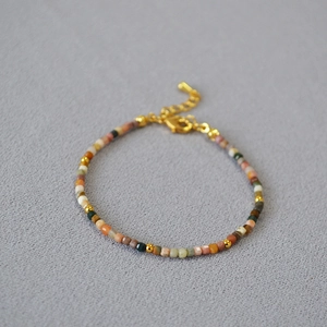 Handmade Natural Stone Beaded Bracelet For Women Amazonite Gold Plated Copper Adjustable Boho Minimalist Jewelry Fashion Gift