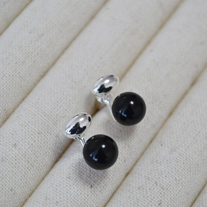 Minimalist Silver Plated Copper Black Agate Detachable Stud Earrings With 925 Sterling Silver Earring Post For Women Jewelry