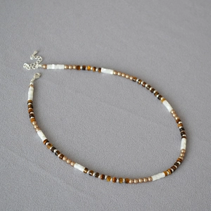 Collier En Künstliche Perles D'Oeil De Tigre Et Nacre Style Bohème Vintage Bijoux En Laiton Pour Femmes