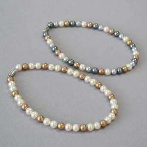 Retro Maillard Style Round Imitation Artificial Pearl Necklace With Titanium Steel Clasp Color Block Splicing Jewelry For Women