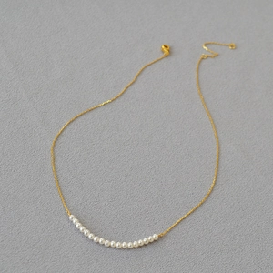 Minimalist Smile Arc Necklace Gold Plated Brass With Imitation Artificial Pearl And Agate Beads Chic Dainty Choker For Women