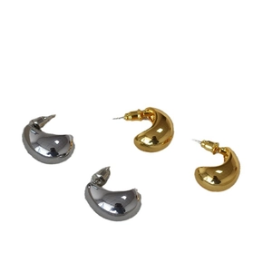 Minimalist thick water drop stud earrings set in polished gold and silver plated brass