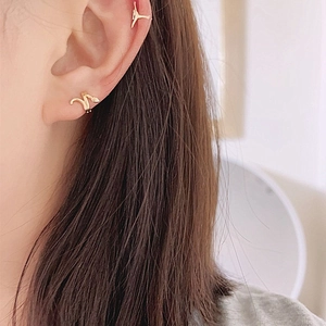 Minimalist gold-plated brass snake-shaped ear cuffs and hoop set for women worn on ear