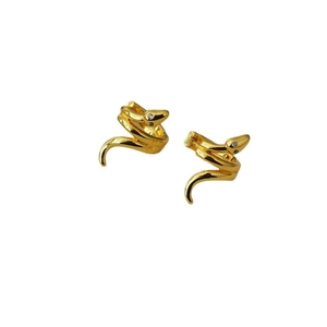 Minimalist gold-plated snake hoop earrings featuring sparkling white zircon accents
