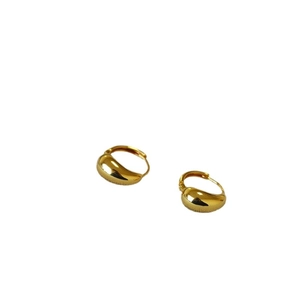 Polished gold-plated brass teardrop earrings with a minimalist hoop clasp design