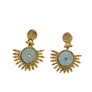 Vintage gold textured sun earrings with amazonite stone and 925 silver needles