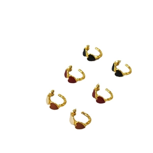 French vintage heart earrings set with colorful enamel glaze and hammered gold texture