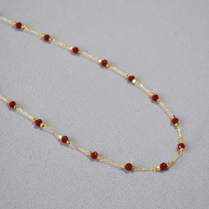 Vintage Brass Gold Plated Red Rhinestone Beaded Necklace For Women Elegant Retro Dainty Choker Clavicle Chain Jewelry Gift