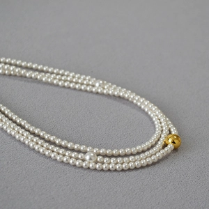 Elegant multi-layer French vintage pearl necklace with gold bead accents for women