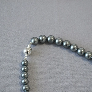 French style dark grey faux Tahitian pearl necklace with a silver magnetic ball clasp