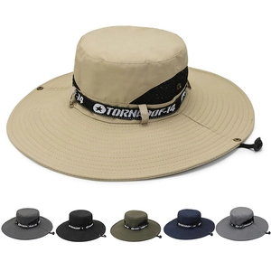 Men Wide Brim Outdoor Sun Hat Breathable Mesh Fishing Boonie Hat UV Protection Adjustable Wind Cord Cotton Polyester Cap