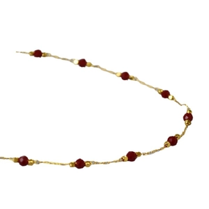 Minimalist brass gold plated necklace with red faceted spinel beads for women