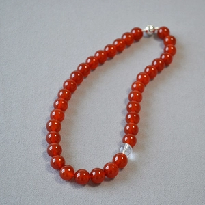 French Vintage Red Agate White Crystal Beaded Necklace For Women Magnetic Clasp Elegant Silver Plated Copper Jewelry