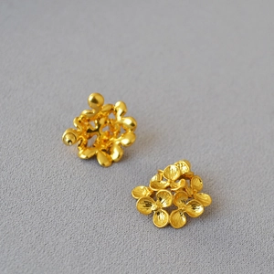 Artistic gold-plated layered flower stud earrings with brushed metal texture for women
