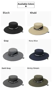 Outdoor sun hats displayed in six colors including black and khaki with mesh vents