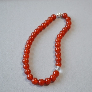 French retro red agate and white crystal beaded necklace with silver magnetic clasp