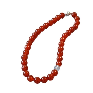 French vintage red agate and white crystal beaded necklace with silver lobster clasp