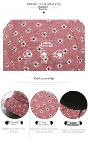 Close-up of cotton floral bucket hat showing breathable fabric and fine stitching detail