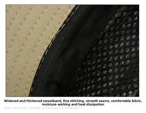 Detail view of thickened sweatband and breathable mesh lining with precise stitching