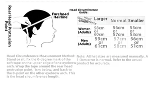 Size guide for men's winter hats with ear flaps, showing head circumference measurement steps