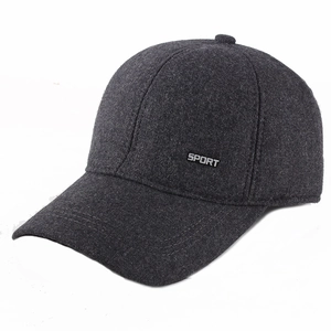 Winter wool baseball cap for men with ear protection in charcoal grey sport style