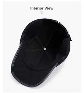 Interior detail of men's winter wool cap featuring warm ear flaps and high-quality stitching
