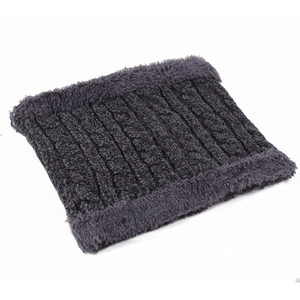 Detail view of winter dark grey chenille knitted neck warmer with thick fleece lining