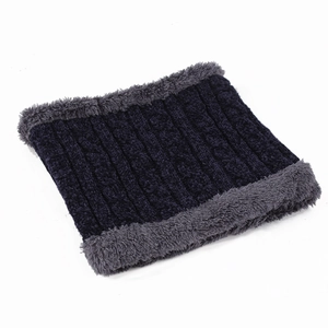 Winter cable knit chenille neck warmer in navy blue with grey thick plush lining