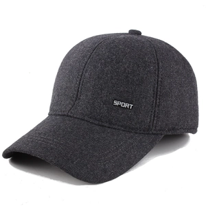 Men's wool baseball cap with fleece lining and ear flaps for autumn and winter warmth
