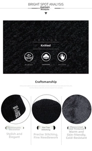 Close-up of thick knitted beanie showing thermal gray fleece lining and stitched patch