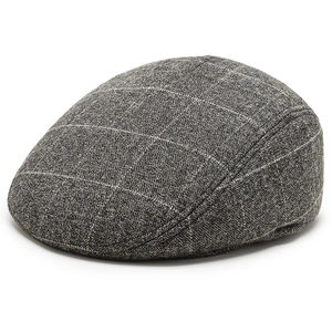 Classic gray plaid flat cap for men with thick wool blend texture and ear protection
