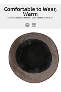 Detail view of winter wool bucket hat showing herringbone texture and adjustable inner lining