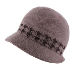 Winter faux rabbit fur bucket hat in lotus pink with stylish sequin geometric pattern band