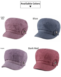 Detail view of the side flower decoration and metal buckle on four colorful women's hats