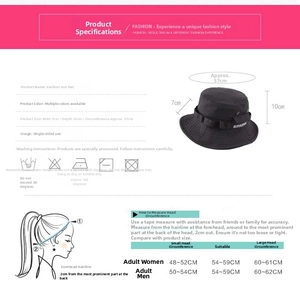 Tabella taglie e guida al lavaggio per cappello da sole pieghevole uomo con dimensioni