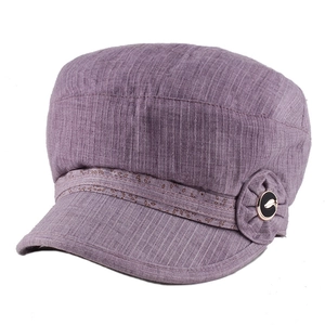 Pale purple octagonal fashion hat for women with fabric flower and decorative button