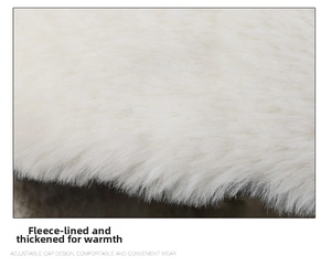Close-up of soft white faux fur lining for thermal winter trapper hat insulation